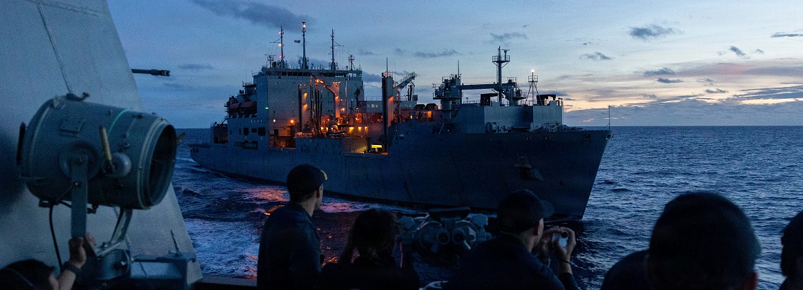 USS Mustin conducts a replenishment-at-sea