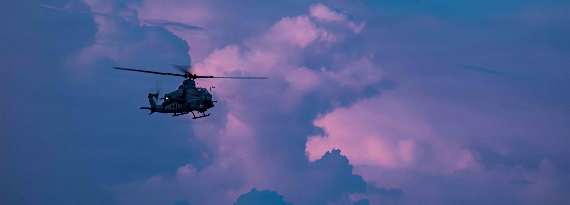 A U.S. Marine Corps AH-1Z Viper assigned to Marine Medium Tiltrotor Squadron (VMM) 163 (Reinforced), 11th Marine Expeditionary Unit (MEU), takes off from the flight deck of Wasp-class amphibious assault ship USS Boxer (LHD 4), May 2, 2026.  (U.S. Navy photo by Mass Communication Specialist 2nd Class Tyler Miles)