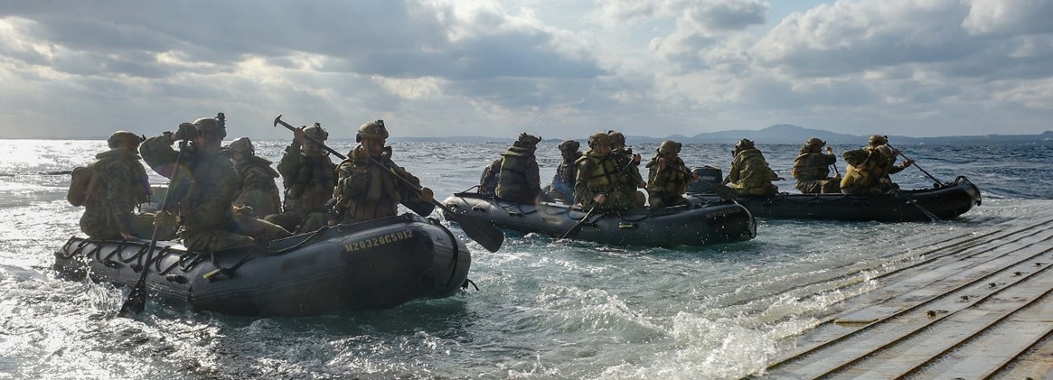 Marines assigned to the 31st Marine Expeditionary Unit conduct combat rubber raiding craft operations 