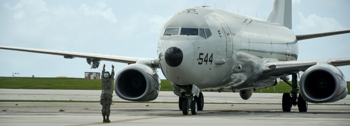 A P-8A Poseidon from the “War Eagles” of Patrol Squadron (VP) 16 prepares to taxi during Exercise Sea Dragon 2025.